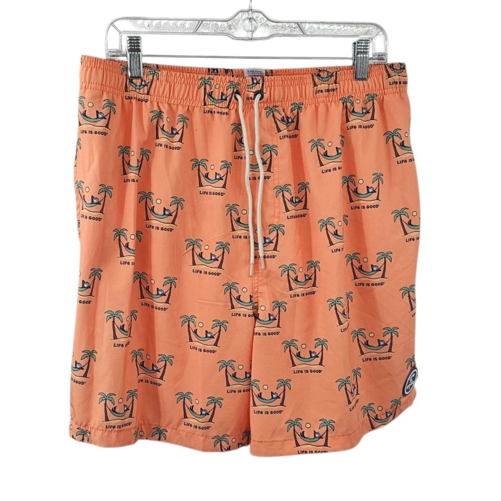 Life is Good Jake Hammock Men's Large "Canyon Orange" Lined Swim Trunks UPF 50+